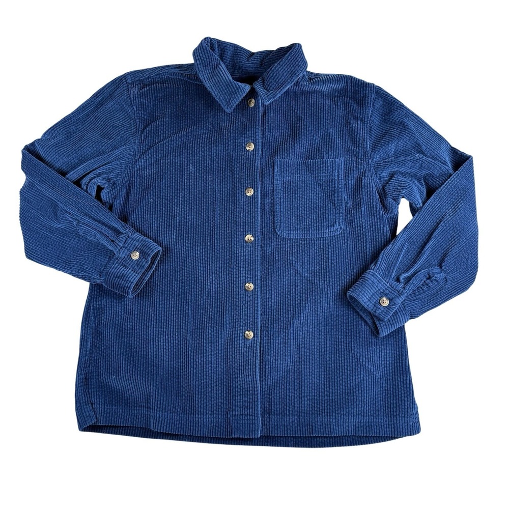 LL Bean Shirt Womens S PETITE Blue Button Up Long Corduroy Casual Nature Outdoor